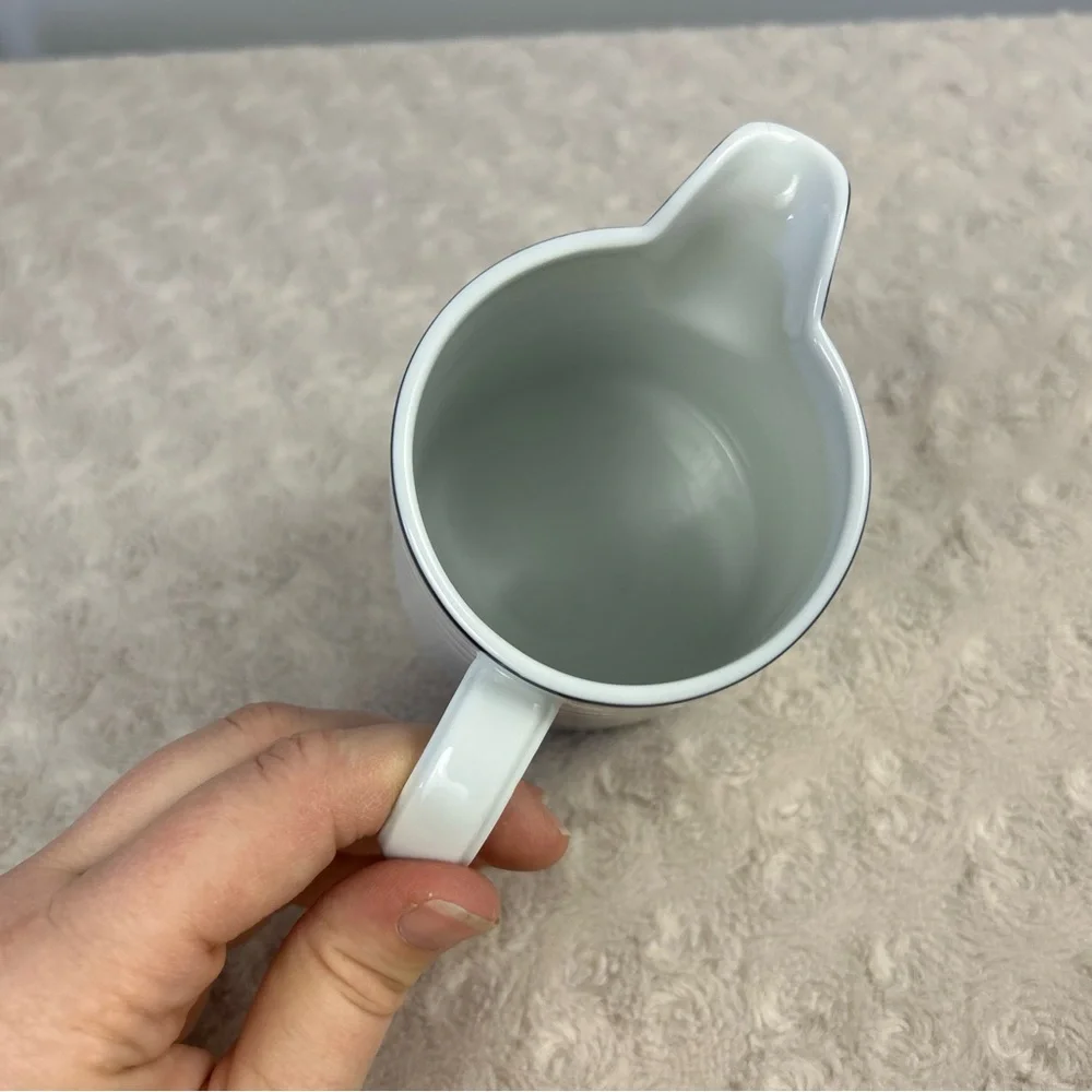 Crate & Barrel Roulette Blue Creamer Spal Porcelain White Portugal